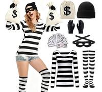 Antsparty Disfraz de depredador para hombre y mujer, disfraz de carnaval de ladrones, juego con camiseta, máscara de ojos, gorro, guantes, bolsillos, disfraz de ladrón para