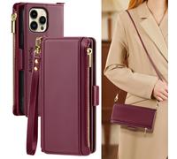 Antsturdy Compatible con el bloqueo de la billetera de iPhone 13 Pro Women? Bloqueo de rfid? PU Cuero Crossbody Case Case cremallera con correa para
