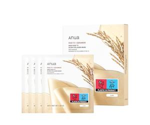 ANUA Rice 70 Glow Collagen Mask, Overnight Face Mask for Glass Skin, Ceramide, Collagen Facial Mask, Skin Moisture Barrier, Tightening Care, Natural Color, Korean Skin Care, 38g/4ea