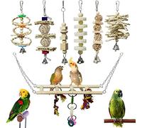 ANUBE 7 paquetes de juguetes para loros de pájaros, juguetes para masticar de madera natural, juguetes para jaulas colgantes, hamacas, escaleras, juguetes para pequeños periquitos, cacatúas, conuras