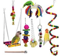 ANUBE Juguetes para loros de pájaros, 8 piezas, juguetes para masticar loros, accesorios para jaula de pájaros, juguete perfecto para pájaro