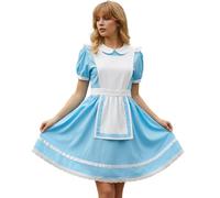 Anuedgis Disfraz de cuento de hadas para mujer, estilo sirvienta, color azul, manga corta, abombada, para Halloween y semana del libro