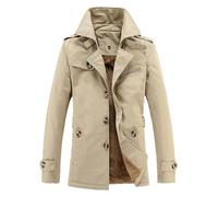 ANUEFR Hombre Térmico Forro de Pelusa Gruesa Rompevientos Elegante Solapa Un Solo Pecho Invierno Gabardina SN079215 Beige M