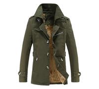 ANUEFR Hombre Térmico Forro de Pelusa Gruesa Rompevientos Elegante Solapa Un Solo Pecho Invierno Gabardina SN079215 Verde Militar S