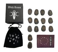 ANUFER 13 Piezas Alfabeto de Madera Grabado Bruja Runes Conjunto Mágico con Bolsa de Terciopelo y Guía