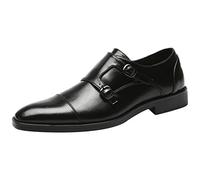 ANUFER Caballero Elegante Puntera Doble Hebilla Zapatos de Monje Imitación Cuero Formal Zapatos de Vestir Negro SN070533 EU45