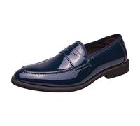 ANUFER Hombre Brillante Charol de Imitación Penny Mocasines Slip-On Formal Zapatos de Vestir Azul Marino SN0705166 EU39