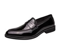 ANUFER Hombre Brillante Charol de Imitación Penny Mocasines Slip-On Formal Zapatos de Vestir Negro SN0705166 EU46