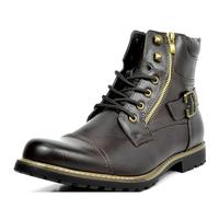 ANUFER Hombre Vendimia Cap Toe Botas de Motociclista Cordones Cremallera Doble Moda Botines Café SD5A40601 EU43