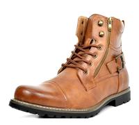 ANUFER Hombre Vendimia Cap Toe Botas de Motociclista Cordones Cremallera Doble Moda Botines Marrón SD5A40601 EU42