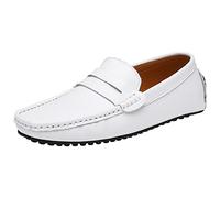 ANUFER Hombres Clásico Mocasines Plana Ponerse Suave Cuero Partido Mocasines Zapatos de Conducción Blanco SN070440 EU42