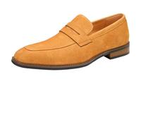 ANUFER Hombres Genuino Cuero de Ante Mocasines de Penny Guapo Slip-On Formal Zapatos de Vestir Tan SN0711232 EU45.5