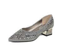 ANUFER Mujer Brillante Rhinestone Puntera Puntiaguda Bombas Tacón de Bloque Medio Slip-On Zapatos de Vestir Gris SD5A50106 EU39