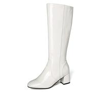ANUFER Mujer Charol Rodilla Gogo Botas Tacón Grueso Cremallera Lateral Botas de Discoteca Blanco SD5A40730 EU38