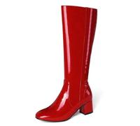 ANUFER Mujer Charol Rodilla Gogo Botas Tacón Grueso Cremallera Lateral Botas de Discoteca Rojo SD5A40730 EU38