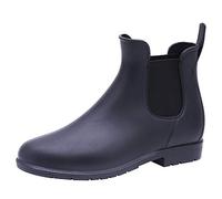 ANUFER Mujer Hasta el Tobillo Chelsea Botas de Lluvia Impermeable Slip-on Zapatos Welly Negro SN01004 EU36