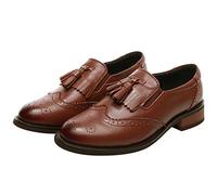 ANUFER Mujer Piel Genuina Borla Mocasines Elegante Brogues Slip-On Zapatos de Salón SN02770 Marrón EU36