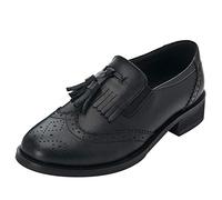 ANUFER Mujer Piel Genuina Borla Mocasines Elegante Brogues Slip-On Zapatos de Salón SN02770 Negro EU36
