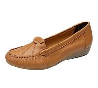 ANUFER Mujer Piel Genuina Suave Bailarinas Suela Ponerse Tacón de Cuña Bajo Mediana Edad Zapatos para Caminar Marrón SN02450 EU38.5