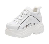 ANUFER Mujer Plataforma Alta Chunky Zapatos Deportivos Casual con Cordones Zapatillas de Papá Blanco con Borde Negro SN02920 EU38.5