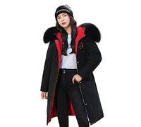 ANUFER Mujer Reversible Chaqueta Acolchada Cálida Invierno Capucha de Piel Sintética Abrigos Negro & Rojo SN071108 M
