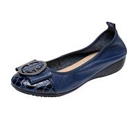 ANUFER Mujer Suave Tacón de Cuña Baja Ponerse Bailarina Zapatos para Caminar Azul Marino SN020622 EU42