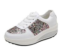 ANUFER Mujer Súper Ligero Plataforma Zapatillas con Cordones Cuña Zapatos Deportivos Blanco SN070680 EU38