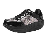 ANUFER Mujer Súper Ligero Plataforma Zapatillas con Cordones Cuña Zapatos Deportivos Negro SN070680 EU38