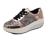 ANUFER Mujer Súper Ligero Plataforma Zapatillas con Cordones Cuña Zapatos Deportivos Oro SN070680 EU38.5