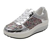 ANUFER Mujer Súper Ligero Plataforma Zapatillas con Cordones Cuña Zapatos Deportivos Plateado SN070680 EU38