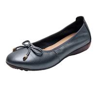 ANUFER Mujeres Piel Genuina Tacón de Cuña Pequeño Zapatillas de Ballet Hermoso Lazo Suave Ponerse Zapatillas Zapatos de Carro Gris SN070519 EU40.5
