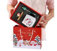 ANUFER Navidad Cerámica Jarro con Tapa y Cuchara 13.5 OZ/400ML Taza de Café Xmas Set de Regalo SN079231 Muñeco de Nieve