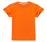 ANUFER Niños Chicas Clásico Color Sólido Algodón T-Shirts Manga Corta Cuello Redondo Camisetas Tops Siglos 5-6 Años SN070656 Naranja 120cm