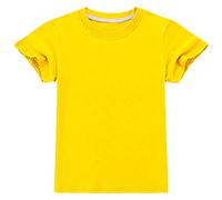 ANUFER Niños Chicas Clásico Color Sólido Algodón T-Shirts Manga Corta Cuello Redondo Camisetas Tops Siglos 7-8 Años SN070656 Amarillo 130cm