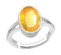 Anuj Sales Anillo ajustable de plata con piedra de zafiro amarillo de 5.00 ratti, original y certificado natural Pukhraj sin calefacción y sin tratar, tamaño libre, Anguthi para hombres y mujeres,