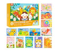 Anulely Juguetes pegatinas EVA de dibujos animados,pegatinas de espuma EVA - 12 piezas adhesivo para | Juego de rompecabezas tridimensional hecho a mano, juguete de aprendizaje con patrones ricos