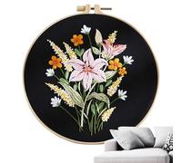Anulely Kits de bordado para adultos, kit de bordado para principiantes, bordado de flores con patrón e instrucciones, Kits de bricolaje de puntos hechos a mano, kit de bordado portátil de algodón