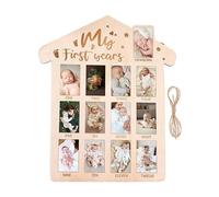 Anulely Marco de fotos de 12 meses, tablón de anuncios de fotos de primer año,Banner de fotos de tablero de madera del primer cumpleaños - Decoraciones de la habitación infantil del recién nacido a