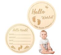 Anuncio de Bebé de Madera Redonda de 10 cm, Ideal para Fotos de Baby Shower, Decoración de pared de la Guardería, Cartel de Bienvenida para Recién Nacidos, Anuncio de Nombre de Bebé