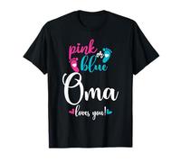 Anuncio de bebé de revelación de género de Oma Loves You rosa o azul Camiseta