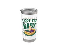 Anuncio de embarazo I Got The Baby Revelar Mardi Gras Vaso térmico de acero inoxidable de doble pared