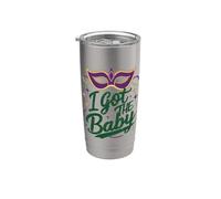 Anuncio de embarazo I Got The Baby Revelar Mardi Gras Vaso térmico de acero inoxidable de doble pared