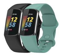 Anuoli Paquete de 2 correas compatibles con Fitbit Charge 6 Charge 5, correa de repuesto de silicona suave para mujeres y hombres (negro_verde, grande (7.1-9.1 pulgadas)