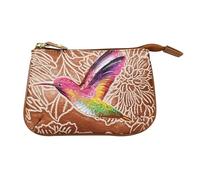 Anuschka - Sac à fermeture éclair de Taille moyenne en Cuir véritable et peint à la Main pour Femme Avec Porte-clés - Tooled Birds Tan