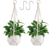Anuvice 2 Piezas Colgadores de Macramé para Plantas, Cuerda para Colgar Maceta Viene, Colgador de Plantas Decoracion, Cestas Colgantes para Macetas con 2 Ganchos para Colgar en Interiores, Exteriores