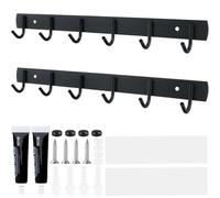 Anuvice 2 Piezas Percha Pared, Colgador Ropa Pared con 6 Ganchos, Percheros de Pared, Cabide de Paredes para Recibidores, Baños, Cocina (Negro)