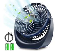 Anveltech Ventilador de Mesa silencioso, batería Recargable por USB de 4000 mAh, 5 Velocidades Pequeño Potente ventoinha Escritorio para Oficina/Hogar (Azul)