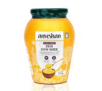 Anveshan Ghee de vaca A2 de 1 litro, tarro de cristal, método Bilona, curado en cuajada, puro, natural y saludable, probado en laboratorio.