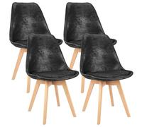 ANVOFONG Juego de 4 Sillas de Comedor,Patas de Madera Maciza de Haya,Diseño Retro Escandinavo,Cómodas Sillas de Cocina de Ante,Sillas de Comedor para de Comedor,Negro