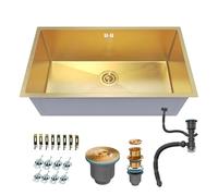 ANW HOME Fregadero bajo encimera oro 74 x 44 cm Gold PVD Nano 22 cm cubeta 700 x 400 mm borde 3 mm acero inoxidable 1 mm con sifón